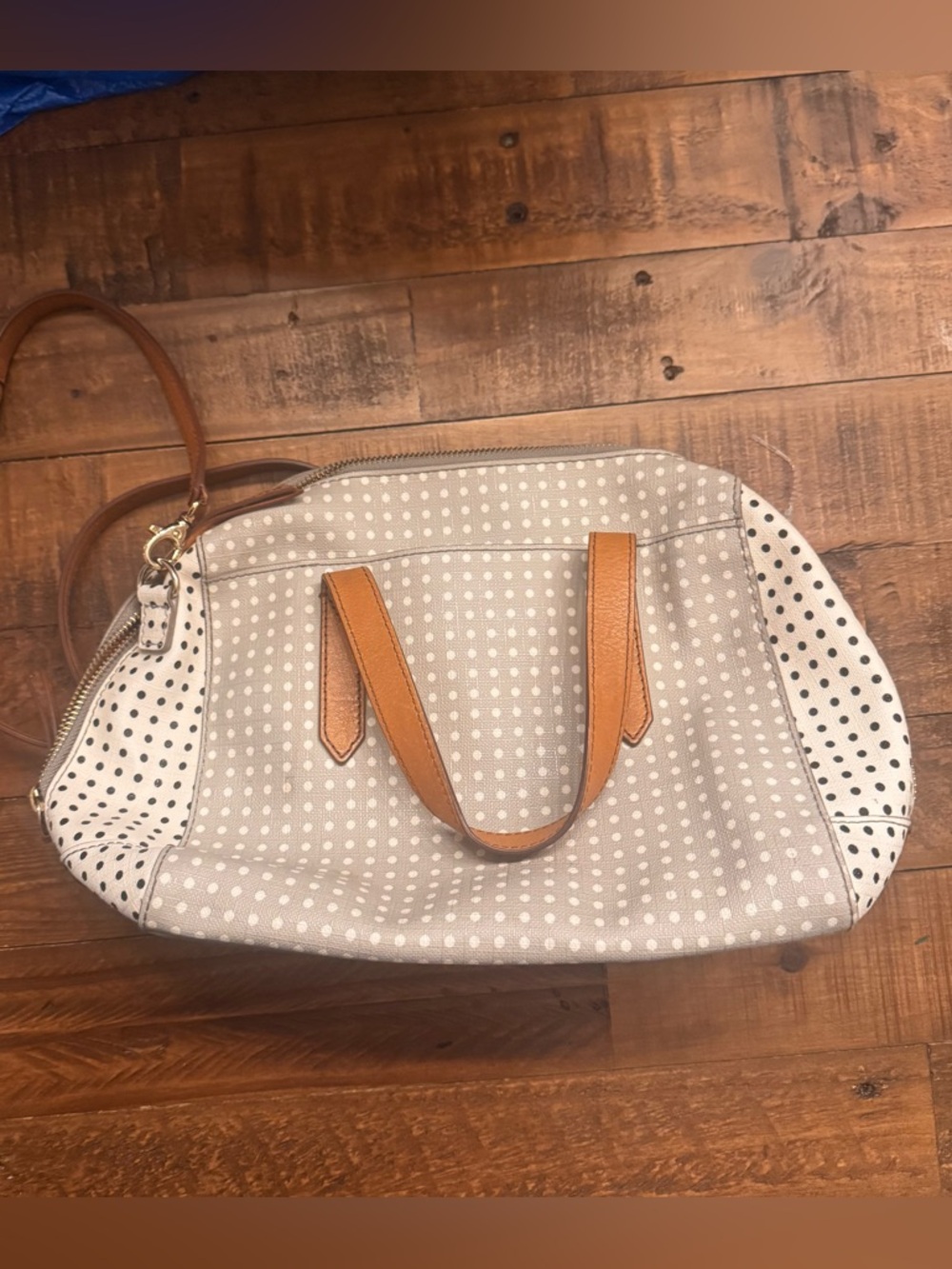 FOSSIL Sydney Polka Dot Canvas Satchel